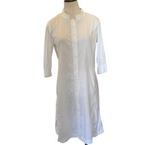 Eileen Fisher White Button-Down Shirtdress With 3/4 Sleeves & Stand Collar Size